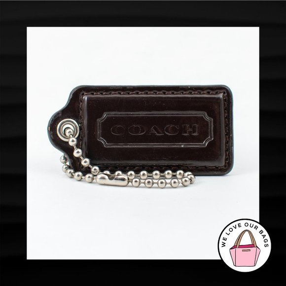 2.5" Large COACH BROWN PATENT LEATHER KEY FOB BAG CHARM KEYCHAIN HANGTAG TAG - Picture 1 of 1